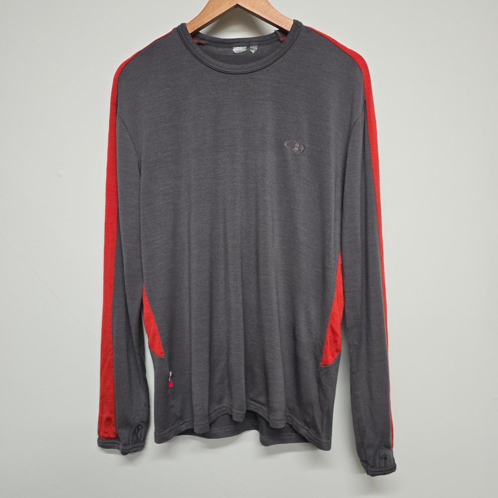 Icebreaker Merino Wool Shirt Mens Large Grey Red Base Layer Gorpcore Hiking